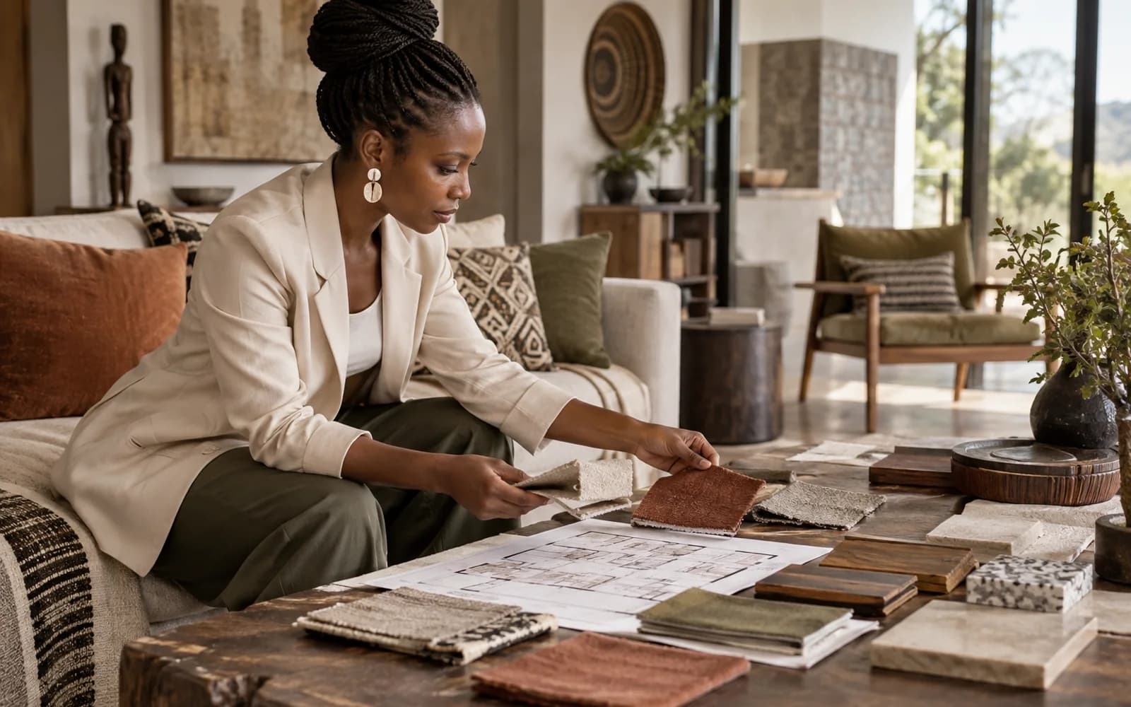 Interior designer working in a finished room