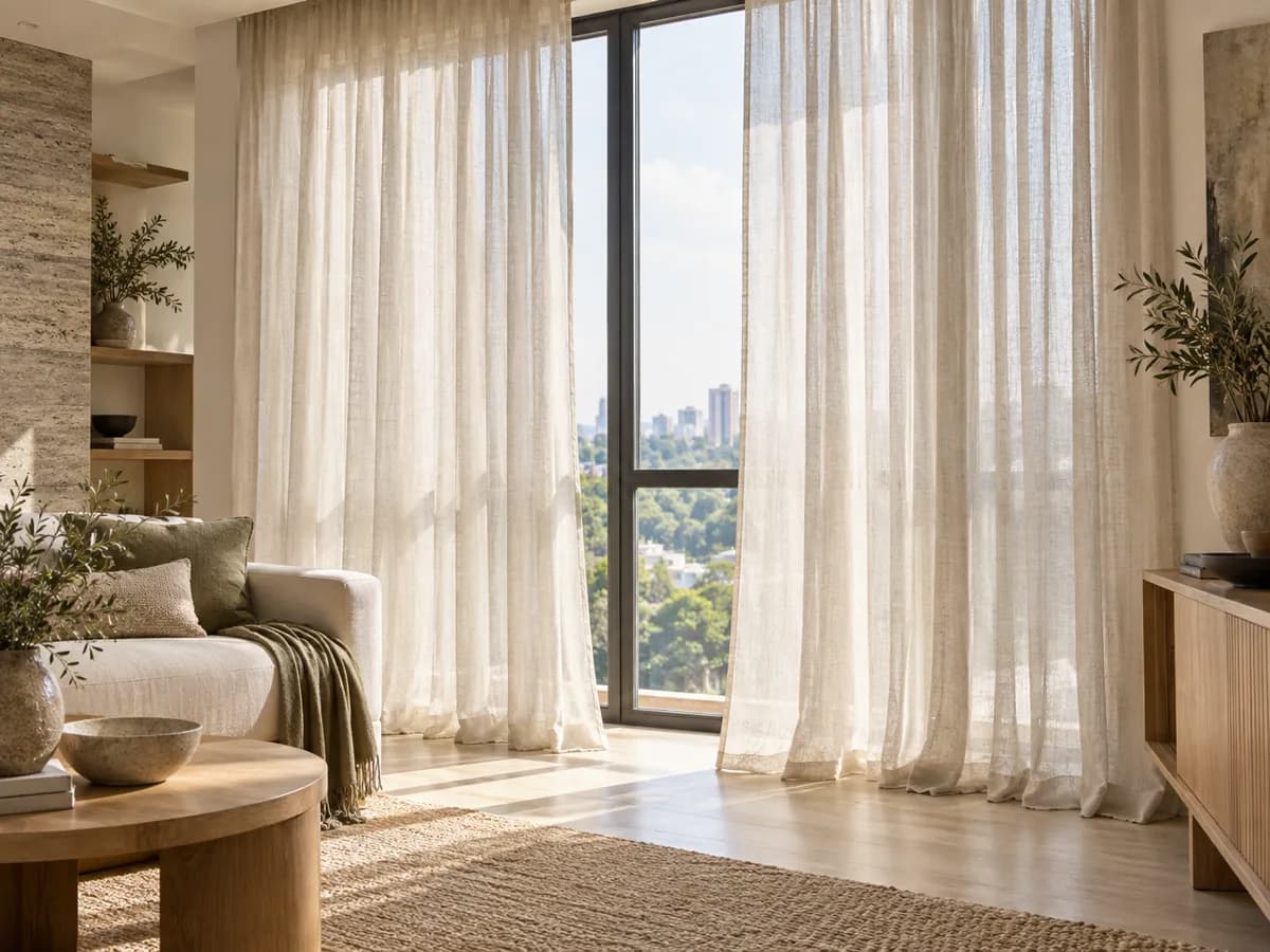 Soft full length curtains in a bright home